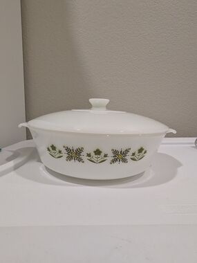 Vintage Fire King Glass Meadow Green Large 2 Qt Casserole Dish with Lid #438